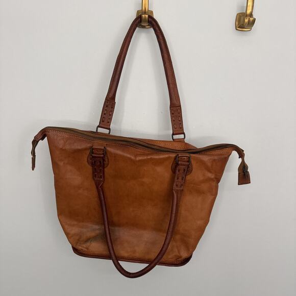 VTG Noonday Collection Tote Bag Purse Rustic Leather Large Brown Retro Aged Boho - Picture 5 of 12